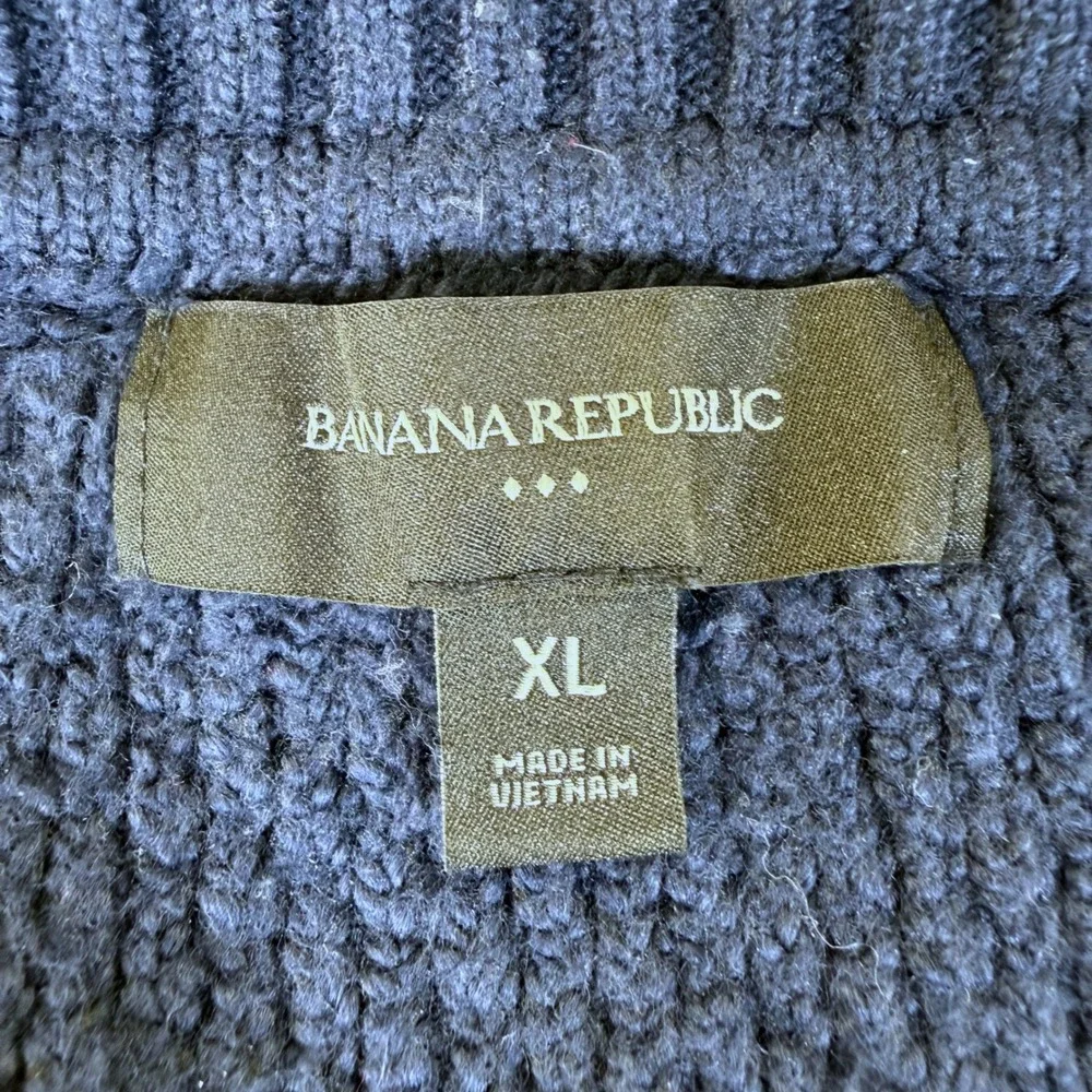 Banana Republic Mens XL Heavy Navy Blue Waffle Knit Crewneck Sweater #3292